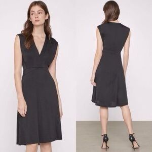 ❤️ BCBGMaxAzria Black Deep V Midi Sleek A Line Skirt Dress